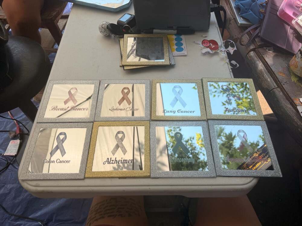 Handmade Awareness Ribbon Mirrored Glass Coasters Set